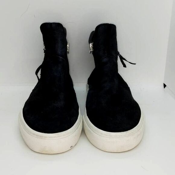 Zara Designer Women's Pre-owned Black Leather & Suede Hi-Top Sneakers- sz. 6 1/2 - Picture 2 of 6